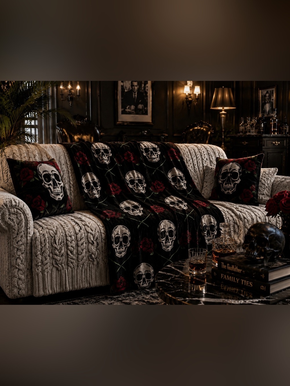 NWT Madam Trousseau’s Apothecary Skull & Roses Plush Blanket